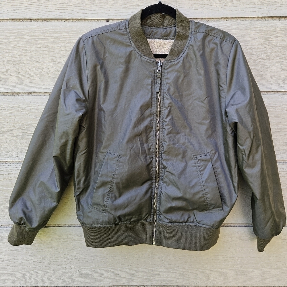 American Eagle reversible bomber jacket army green cream brown sherpa medium - Picture 2 of 9